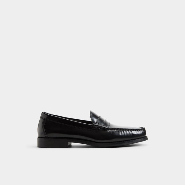 Black loafer shoe on a white background