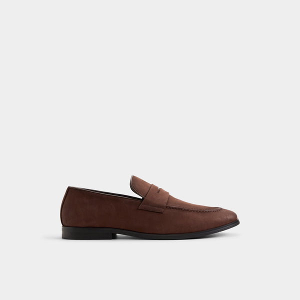 Brown loafer shoe on a white background