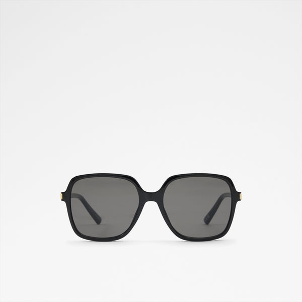Aldo Paollaa-B women's black multi square sunglasses featuring a glossy black acetate frame, gold-tone temple accents, and dark tinted lenses.