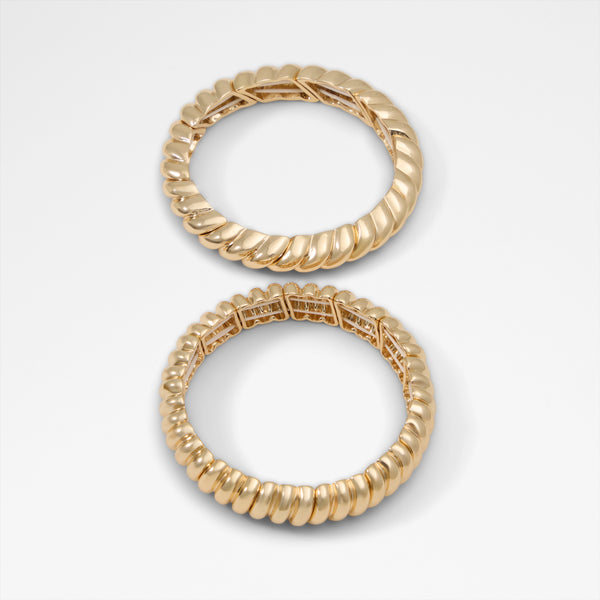 Aldo Vay water-resistant 2-piece gold-tone bracelet set featuring chunky, twisted, and ribbed textured stretch bands.